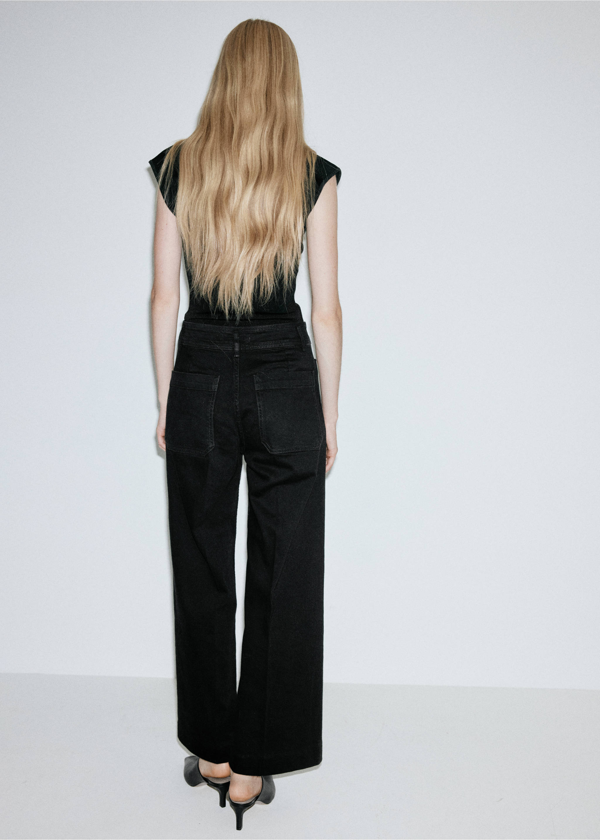 High-waisted wideleg jeans - Reverse of the article, Black denim. Ref: 37044076-01.