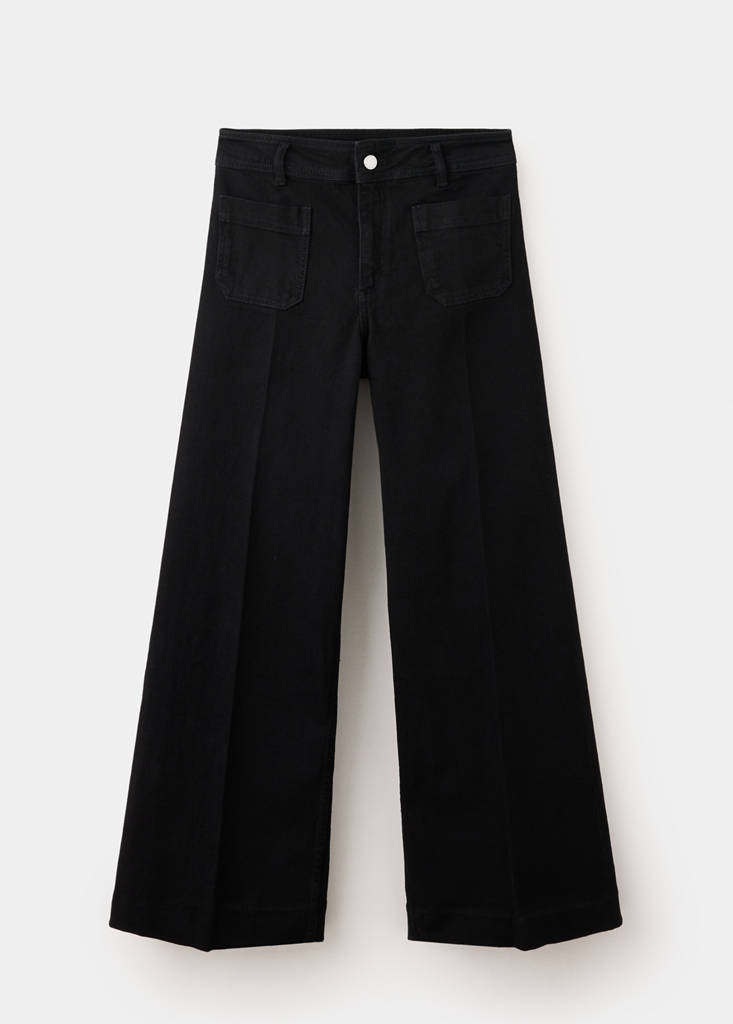 Wide-leg patch pocket jeans — Black denim