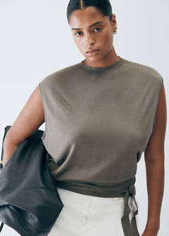 Belted knitted waistcoat — Medium Brown 6