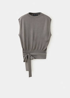 Belted knitted waistcoat — Medium Brown 9