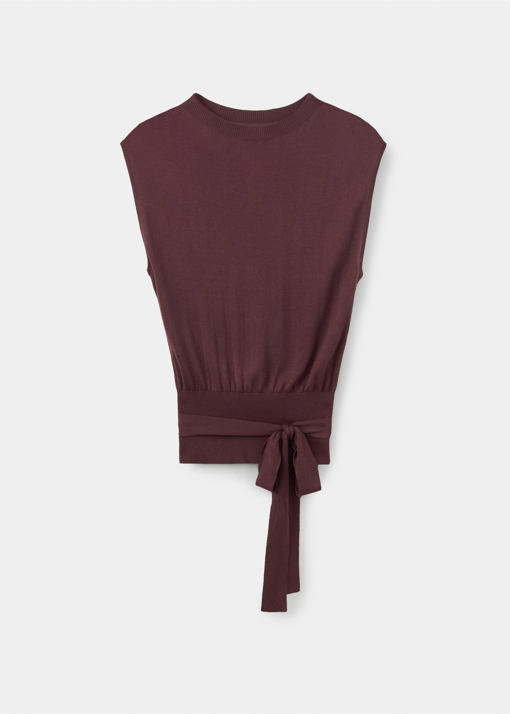 Belted knitted waistcoat - Article without model, Burgundy. Ref: 37044078-00.