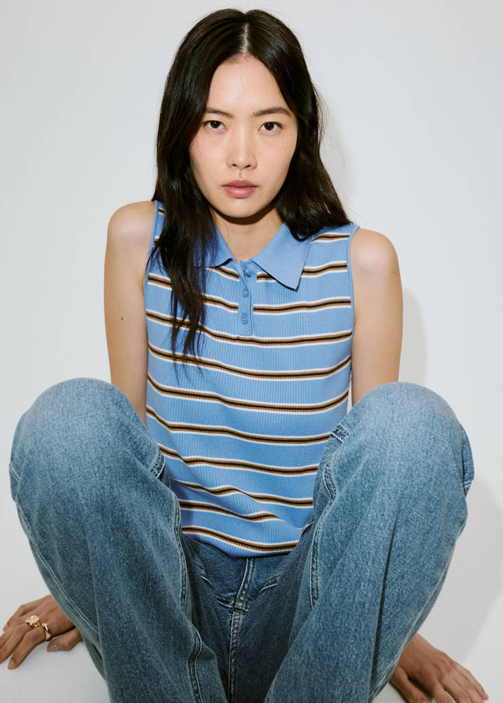 Ribbed striped gilet — Blue