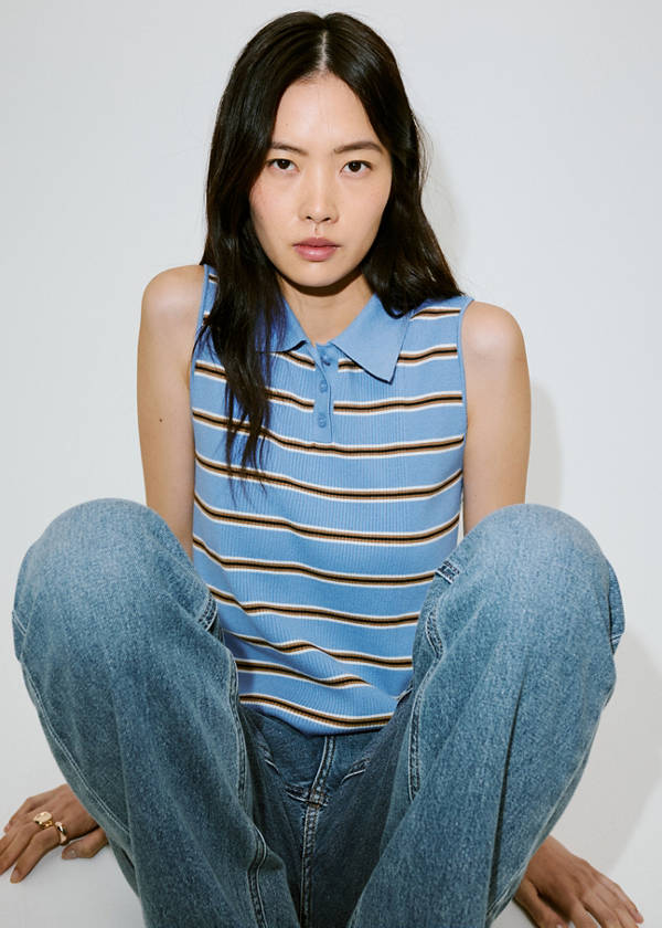 Ribbed striped gilet — Blue