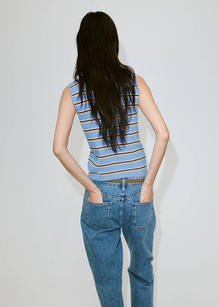 Ribbed striped gilet — Blue