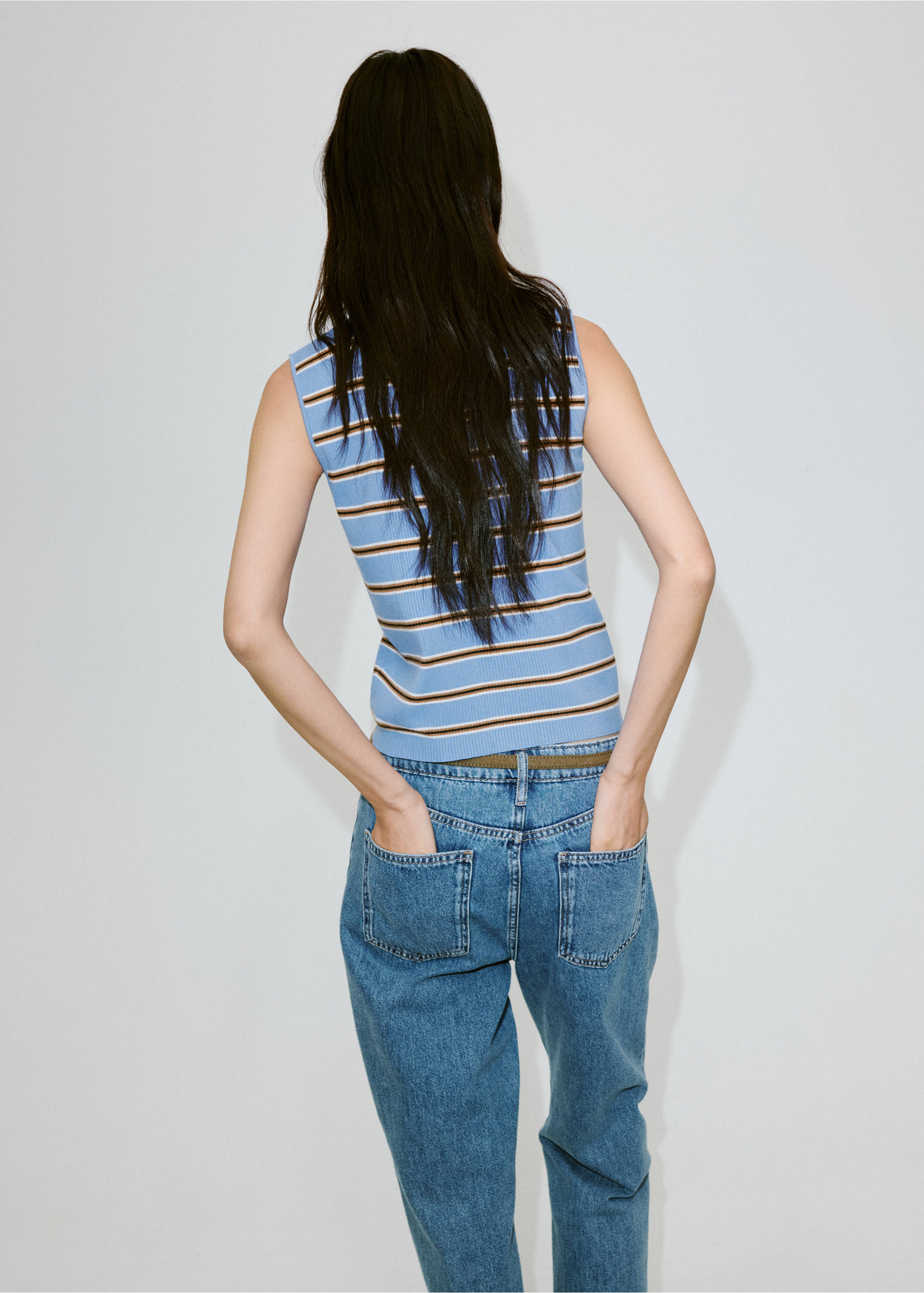 Striped ribbed vest - Achterkant van het artikel, Blauw. Ref: 37044079-00.