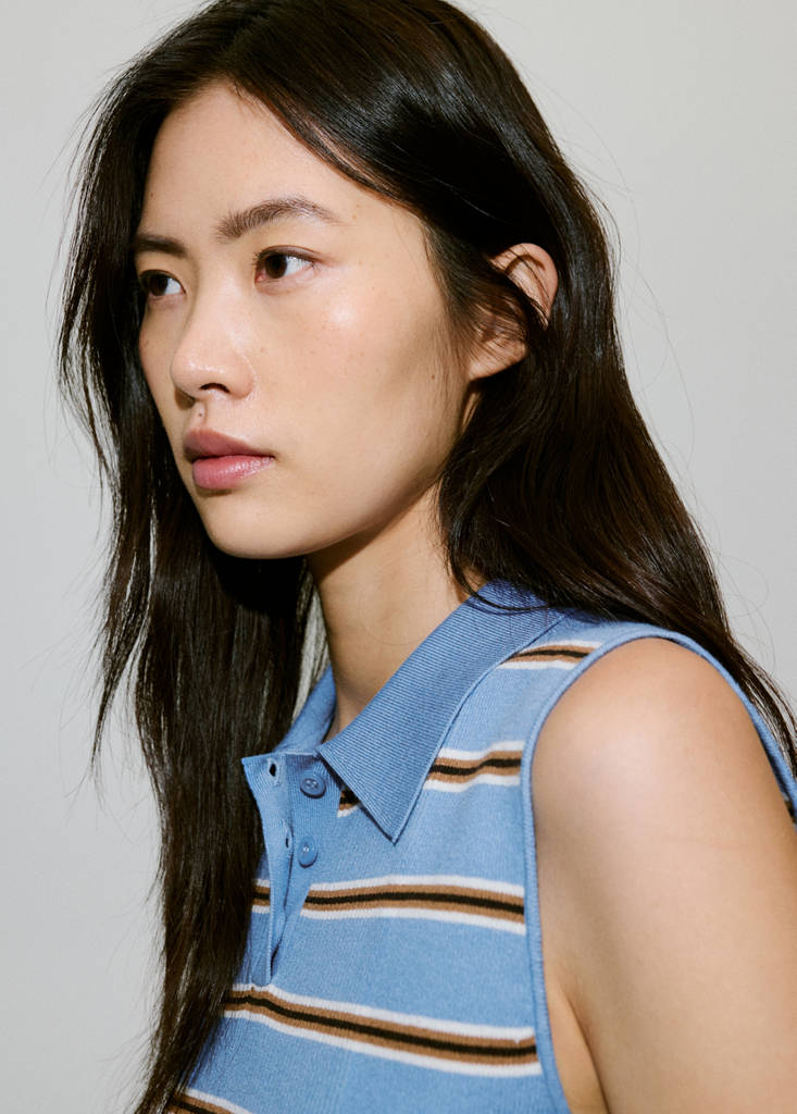 Ribbed striped gilet — Blue