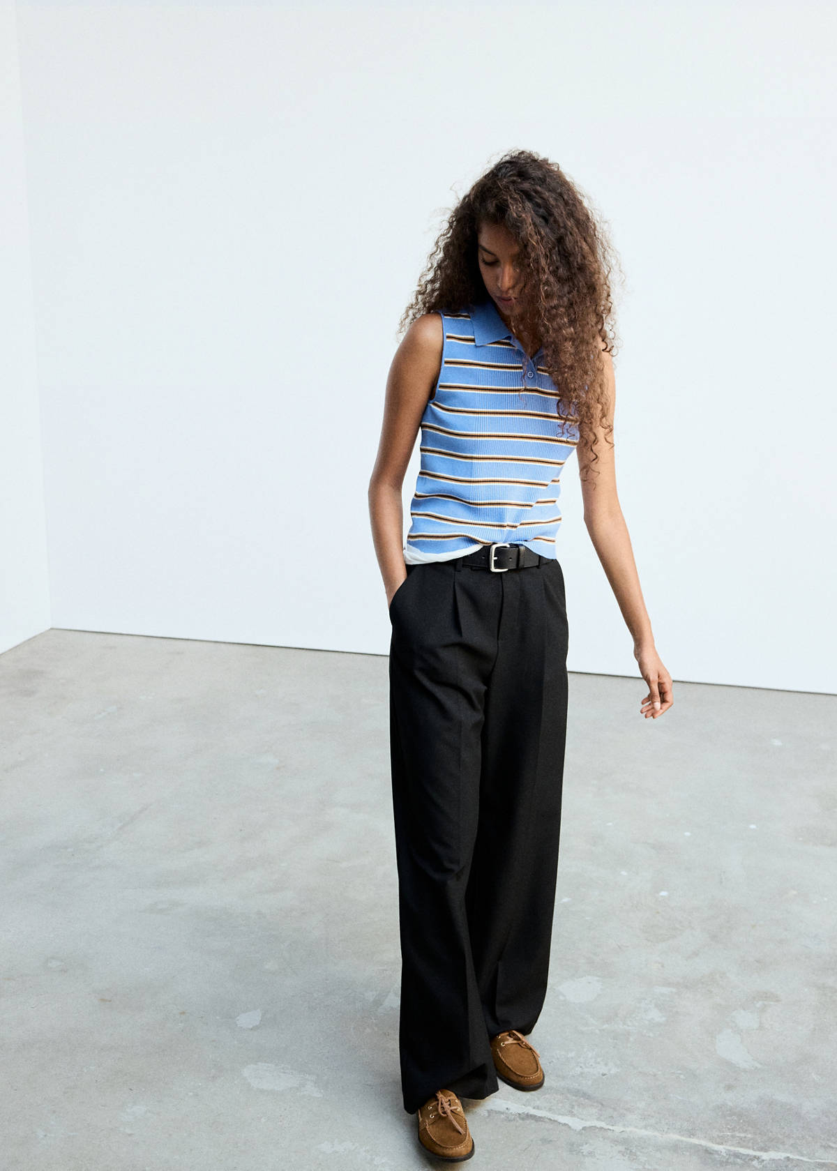 Ribbed striped gilet — Blue
