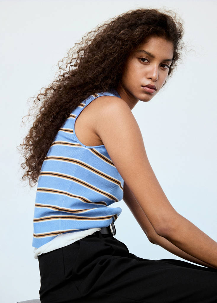 Ribbed striped gilet — Blue