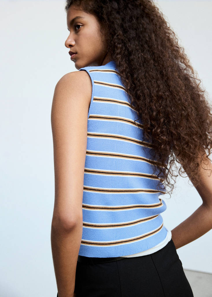 Ribbed striped gilet — Blue