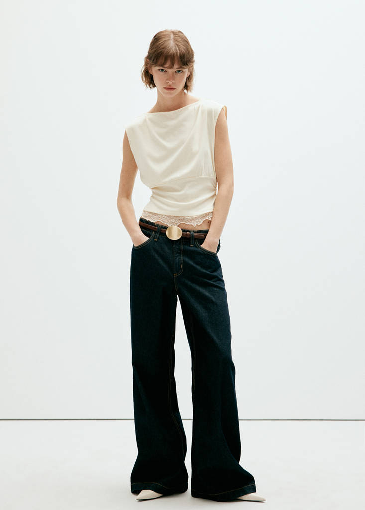 Ruched lace top — Ecru