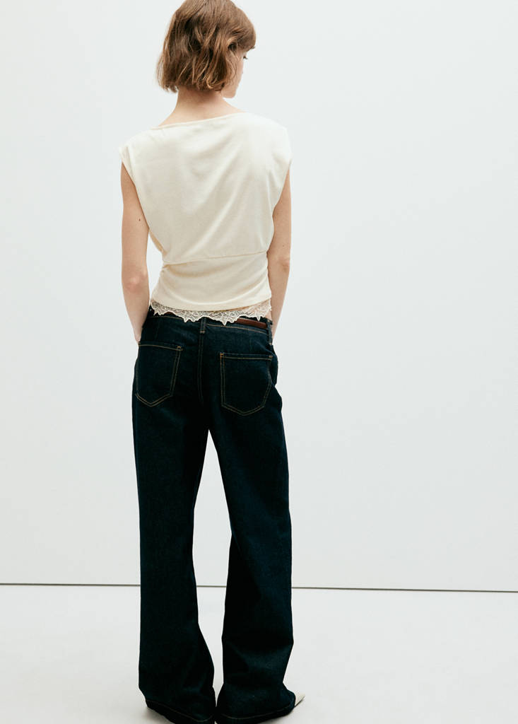 Ruched lace top — Ecru
