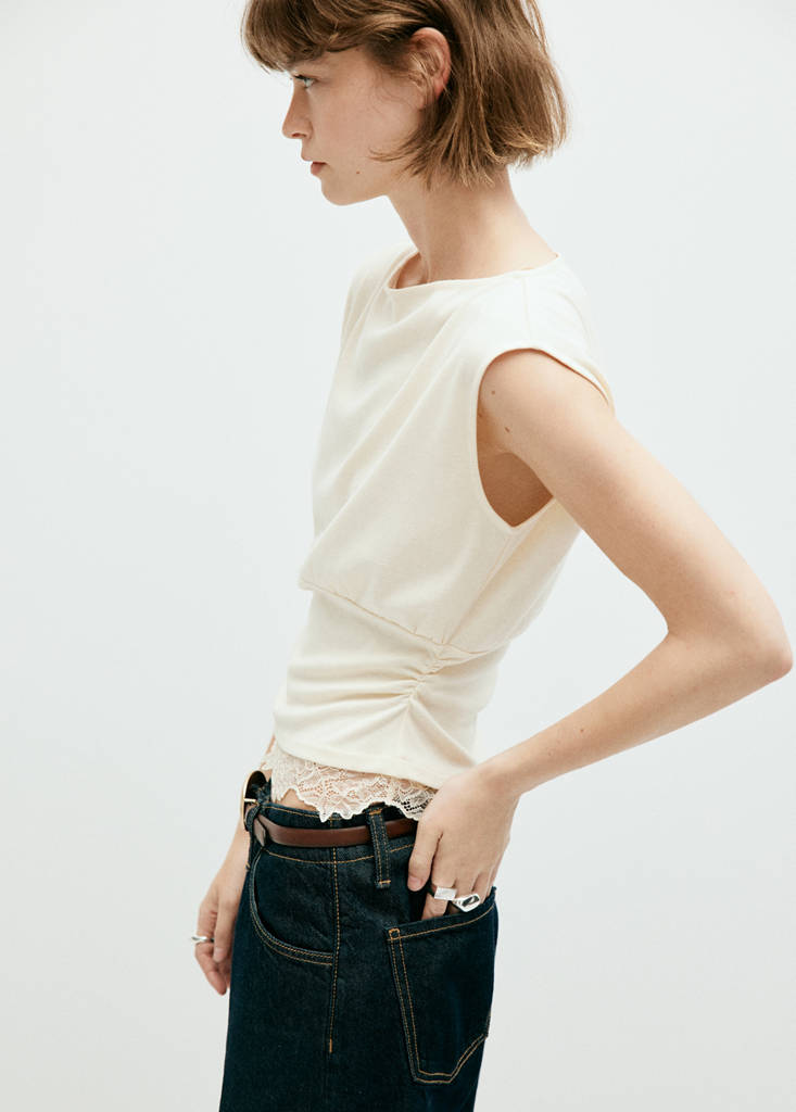 Ruched lace top — Ecru