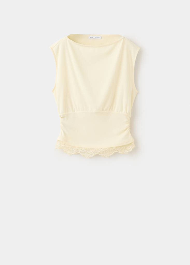 Ruched lace top — Ecru