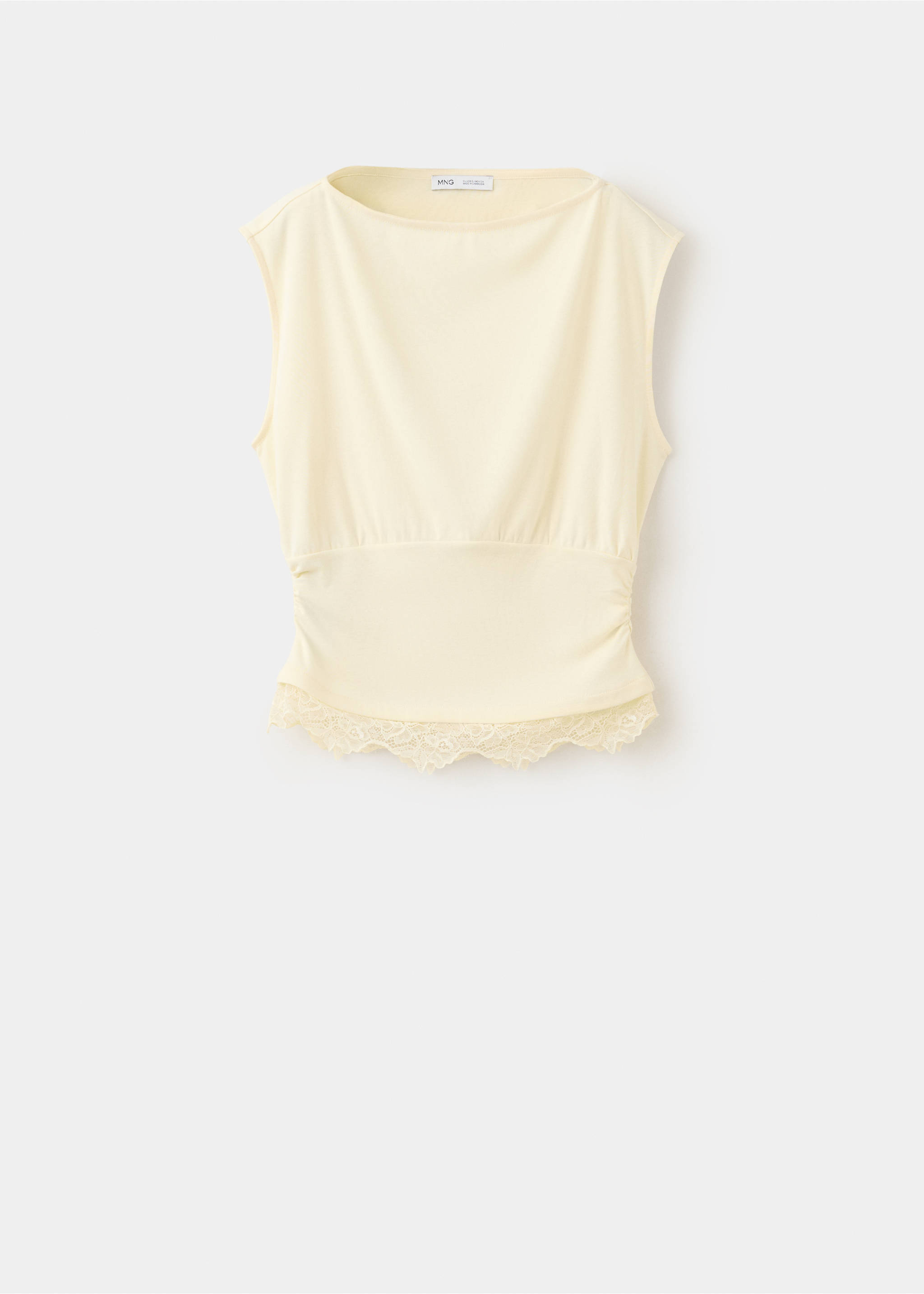 T-shirt with ruching and lace detail - Article without model, Ecru. Ref: 37044080-00.