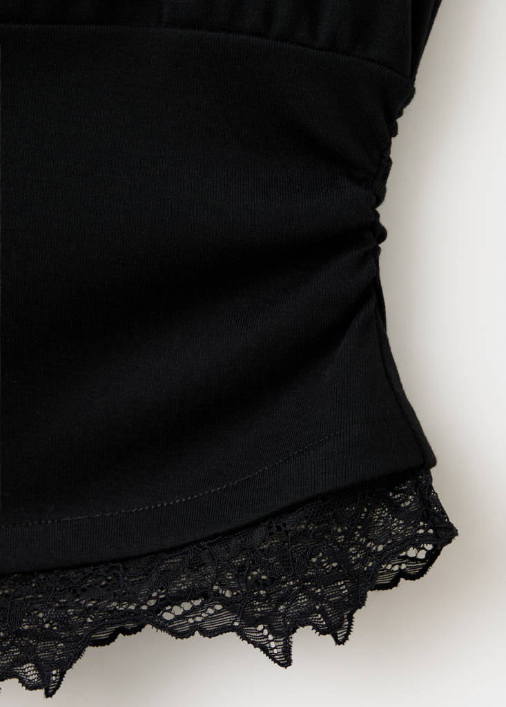 Ruched lace top — Black