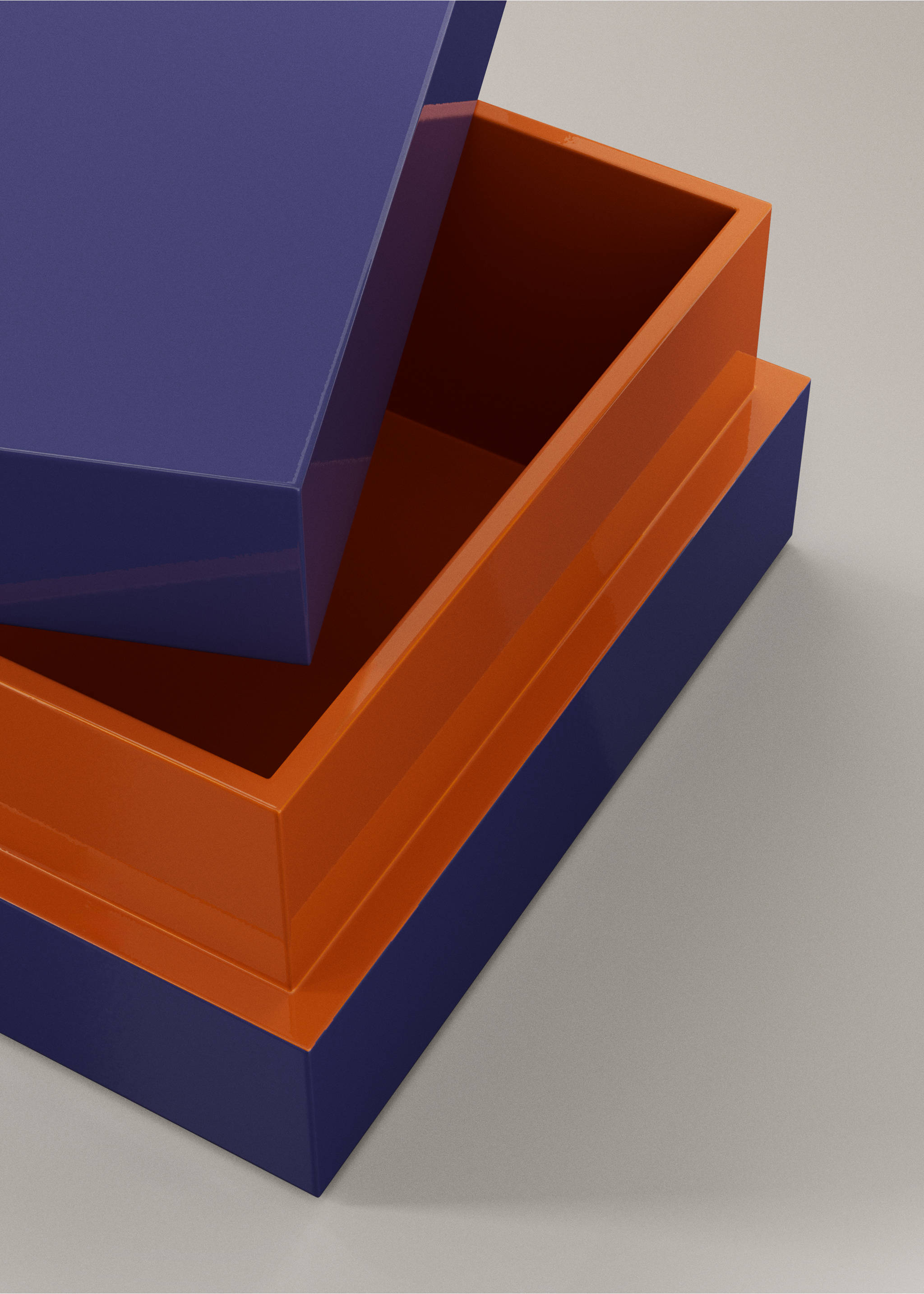 Medium-sized elongated two-tone lacquered box - Details of the article 2, Blue. Ref: 37044081-00.