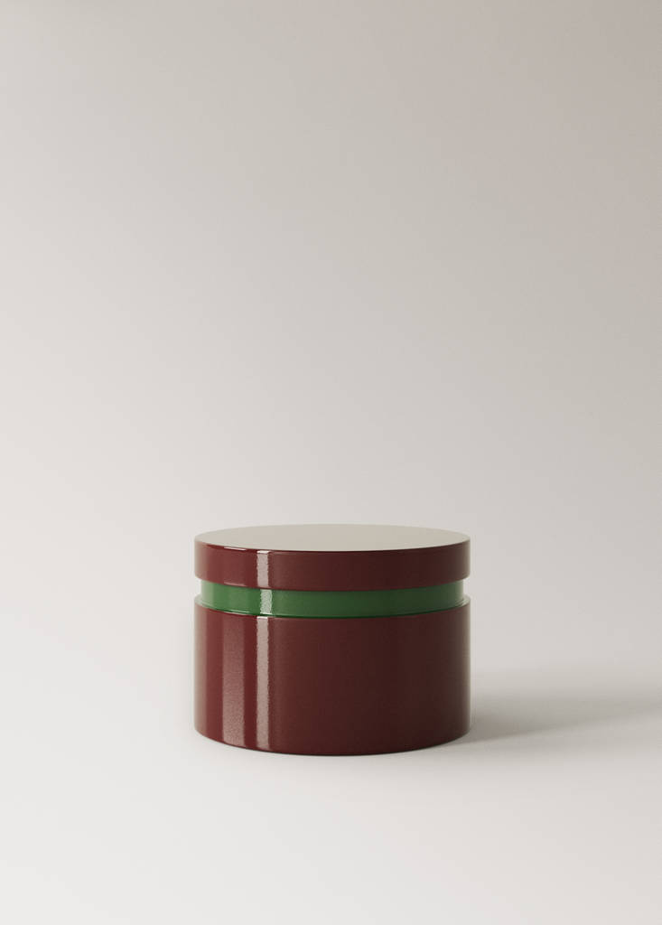 Small round bicolour lacquered box — Burgundy
