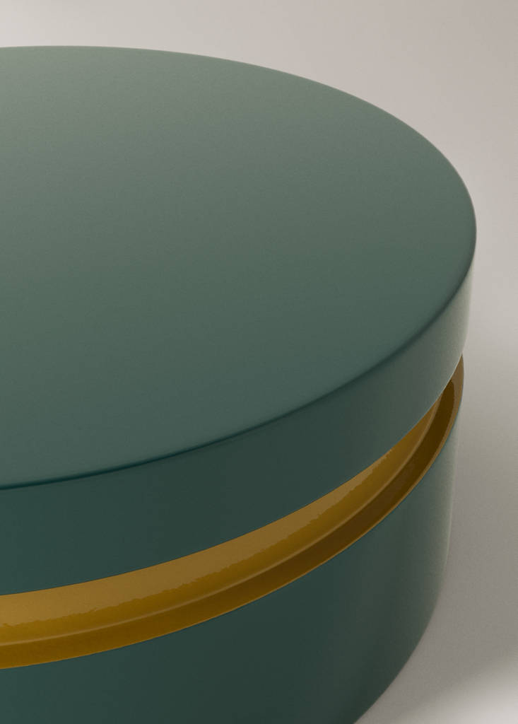 Small round bicolour lacquered box — Petrol Blue