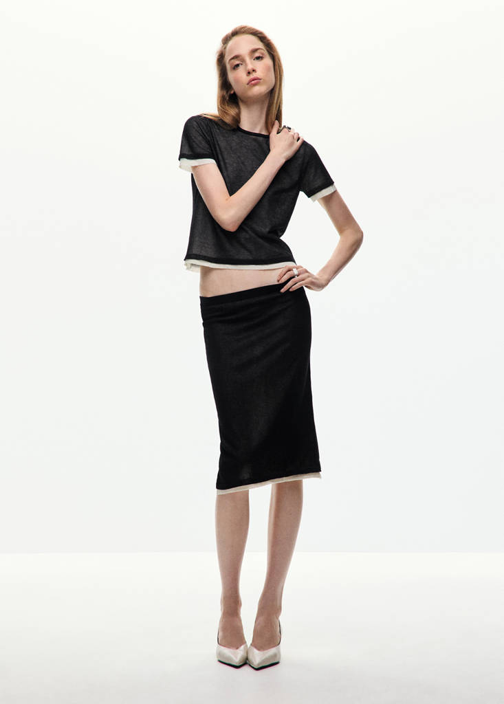 Short-sleeved combined sweater — Black