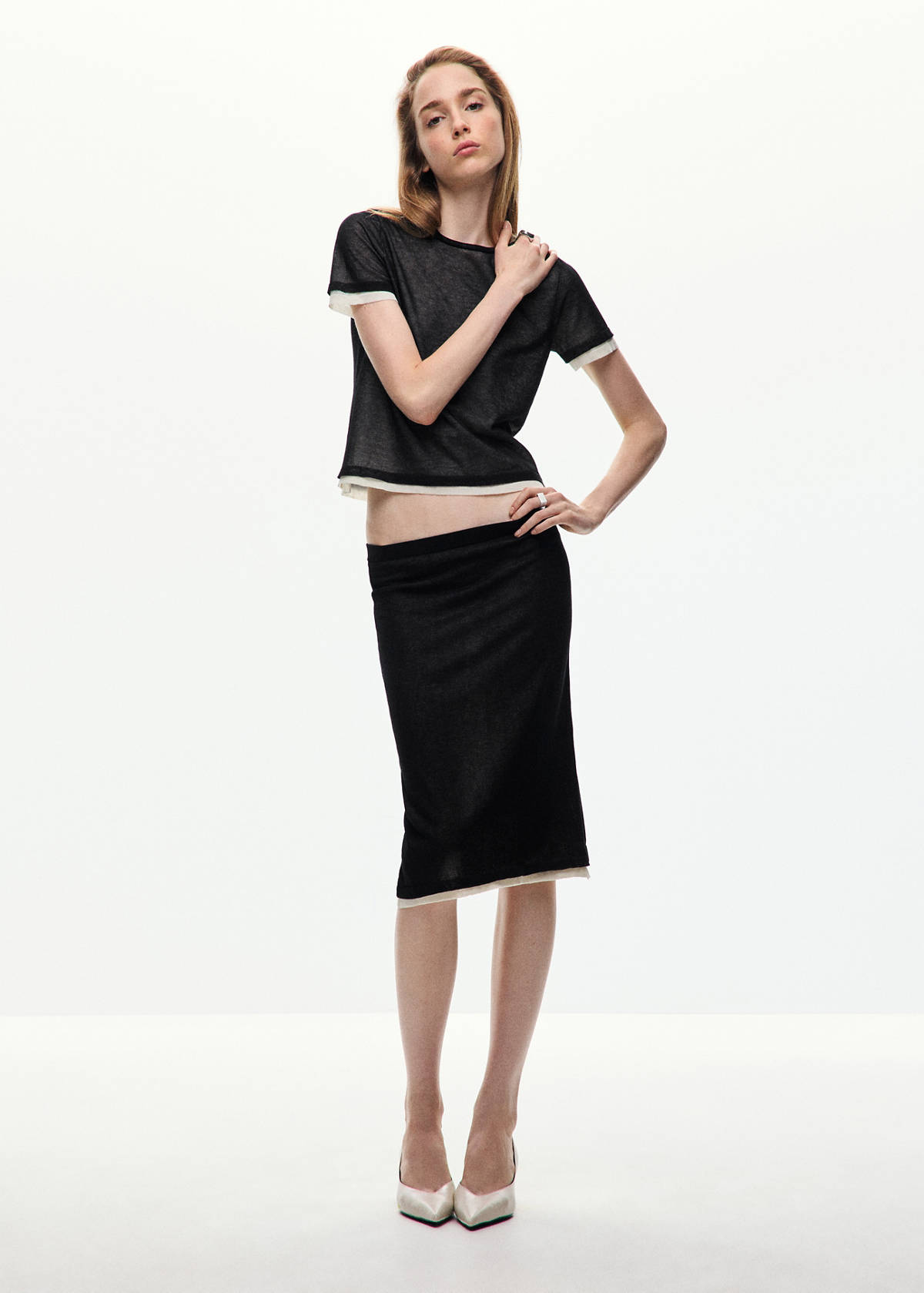 Short-sleeved combined sweater — Black