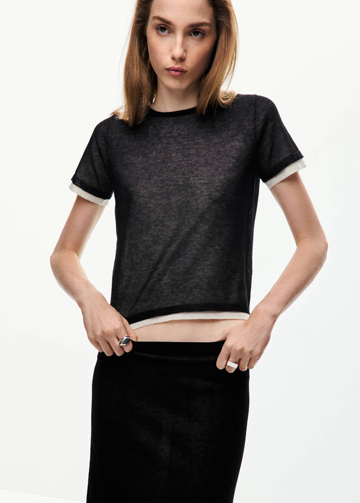 Short-sleeved combined sweater — Black