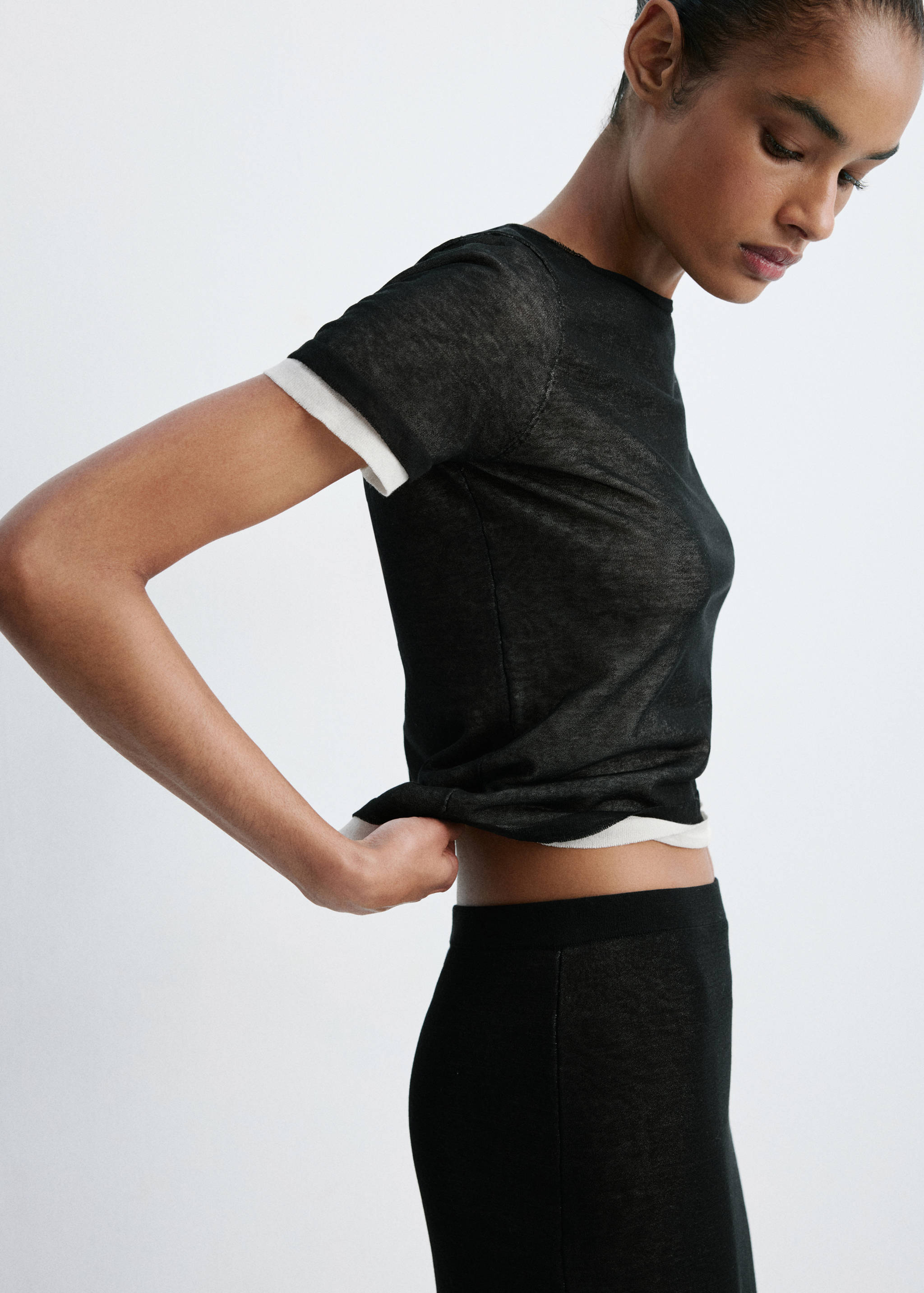 Short-sleeved combined sweater - Medium plane