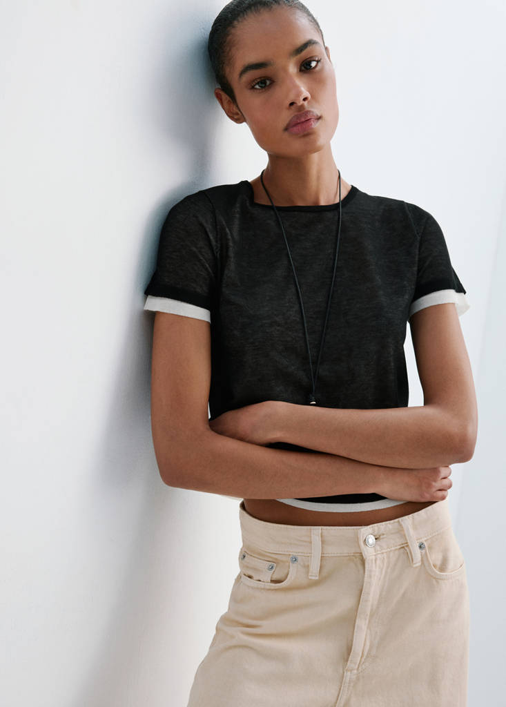 Short-sleeved combined sweater — Black