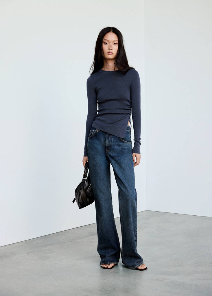 Ruched fine-knit sweater — Petrol Blue