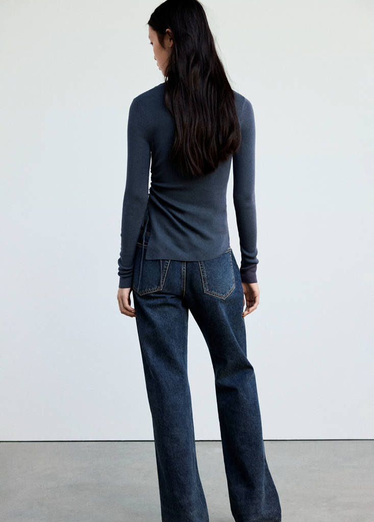 Ruched fine-knit sweater — Petrol Blue