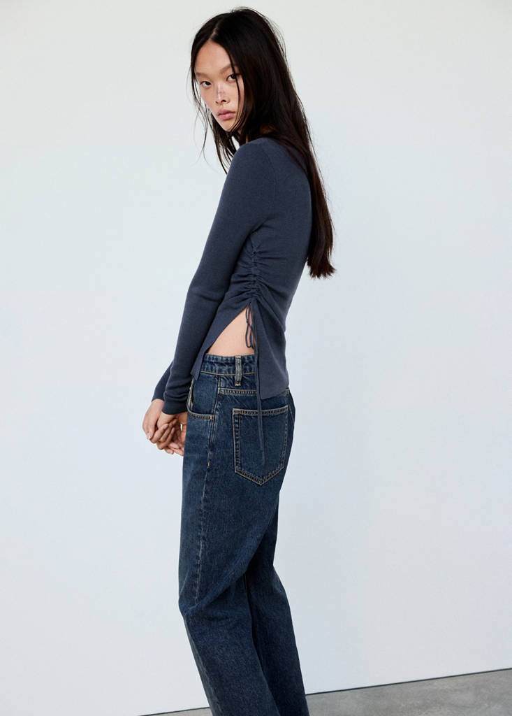 Ruched fine-knit sweater — Petrol Blue