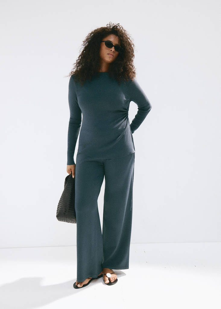 Ruched fine-knit sweater — Petrol Blue