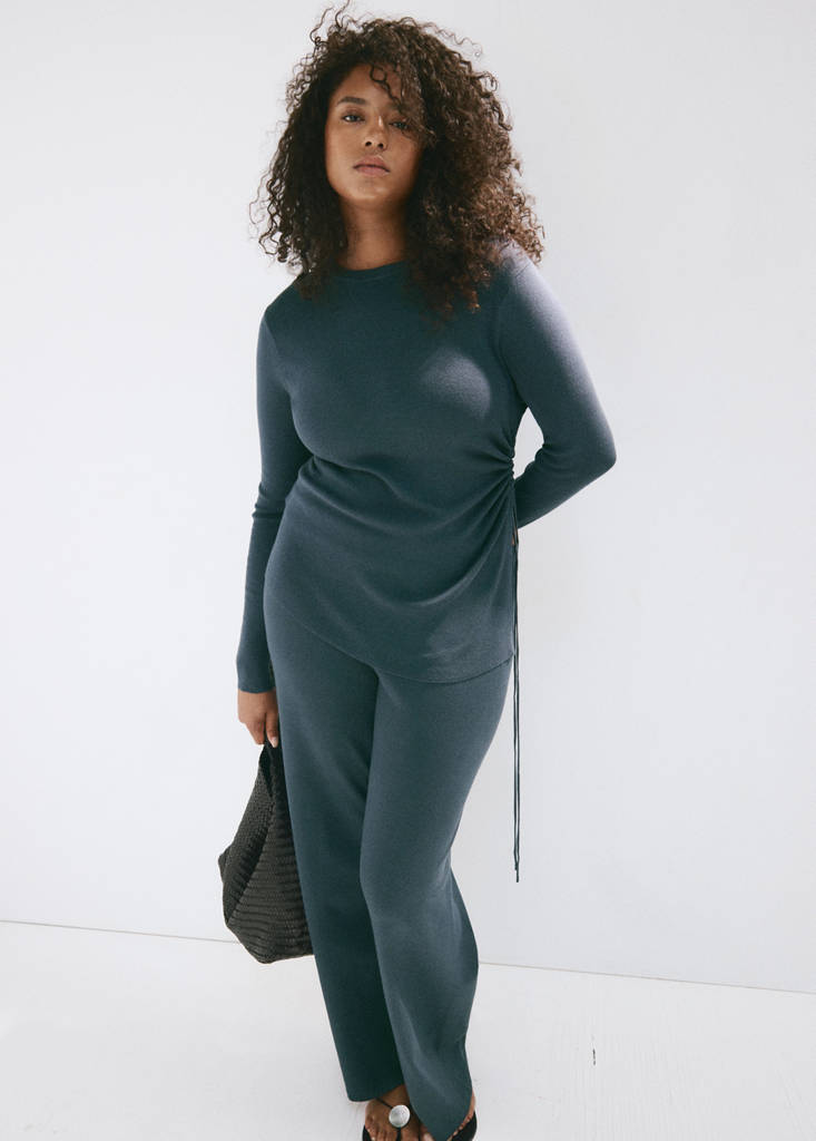 Ruched fine-knit sweater — Petrol Blue
