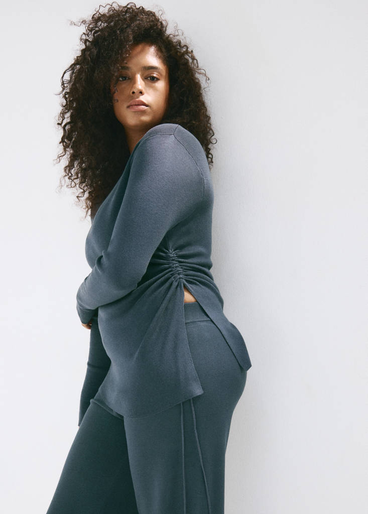 Ruched fine-knit sweater — Petrol Blue