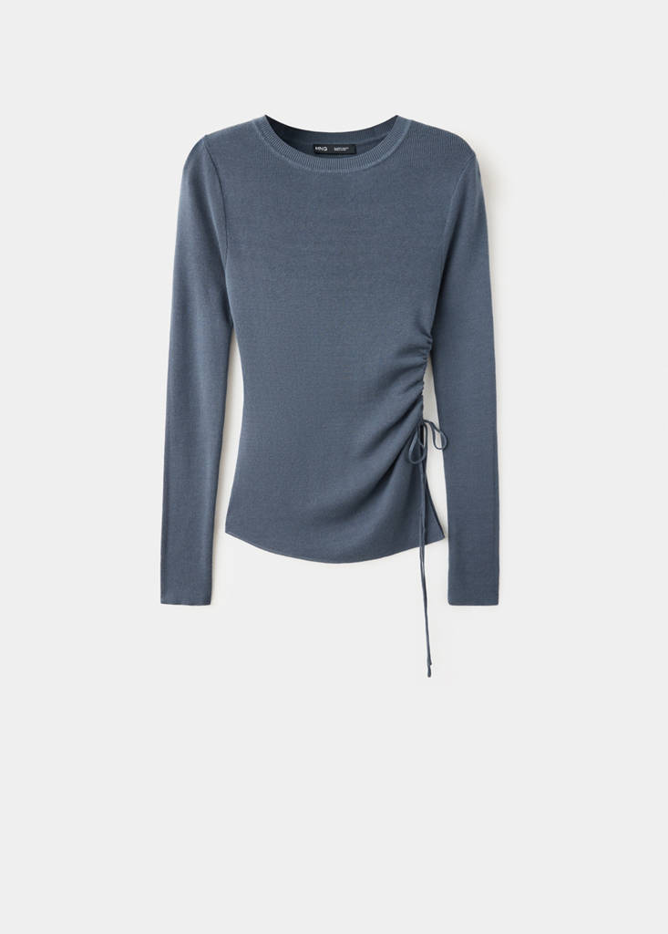 Ruched fine-knit sweater — Petrol Blue