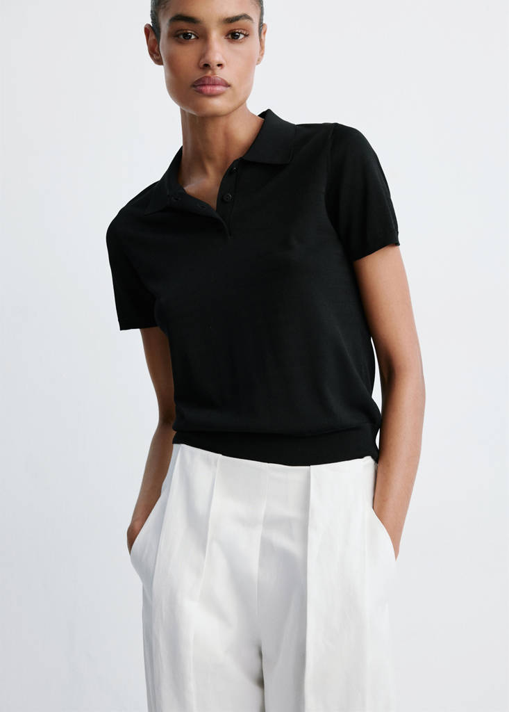 Fine knit polo neck sweater — Black
