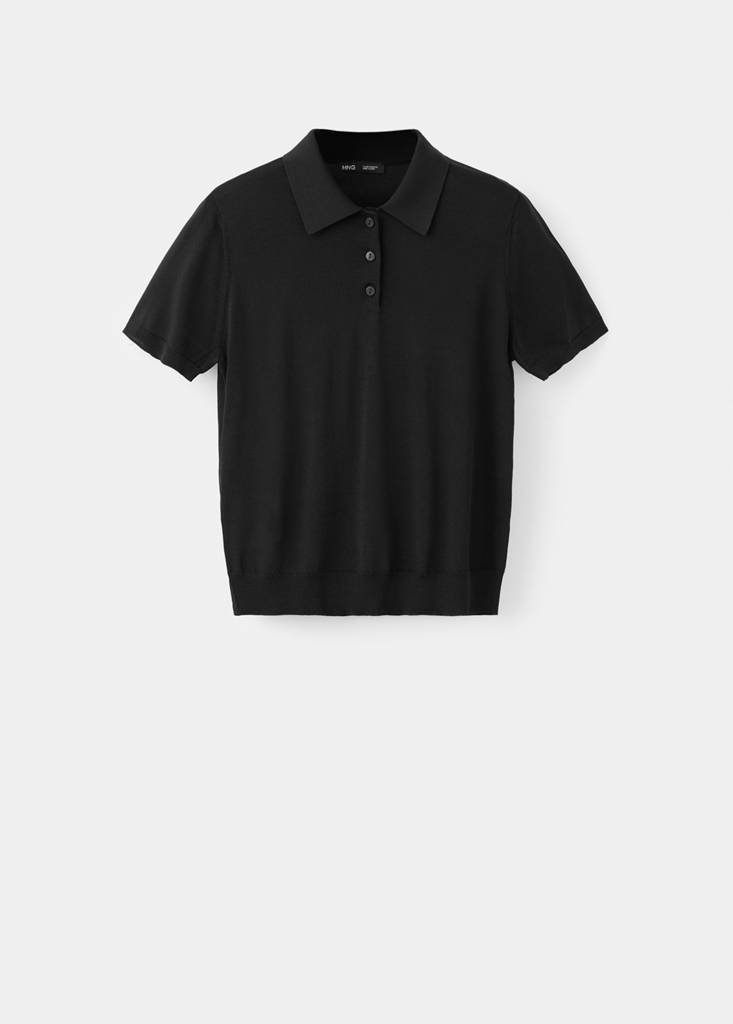 Fine knit polo neck sweater — Black