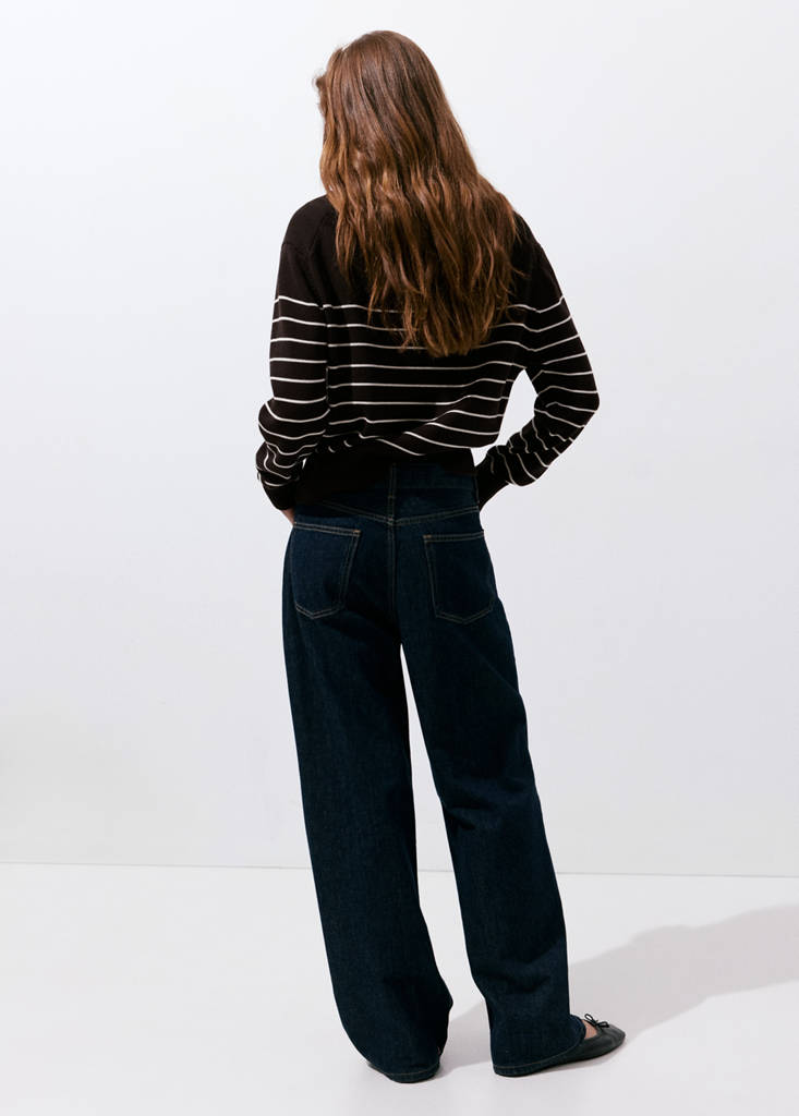 Striped sweater with zip — Brown