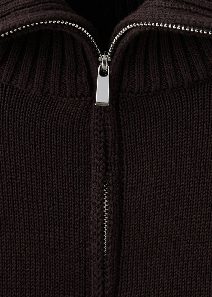 Striped sweater with zip — Brown