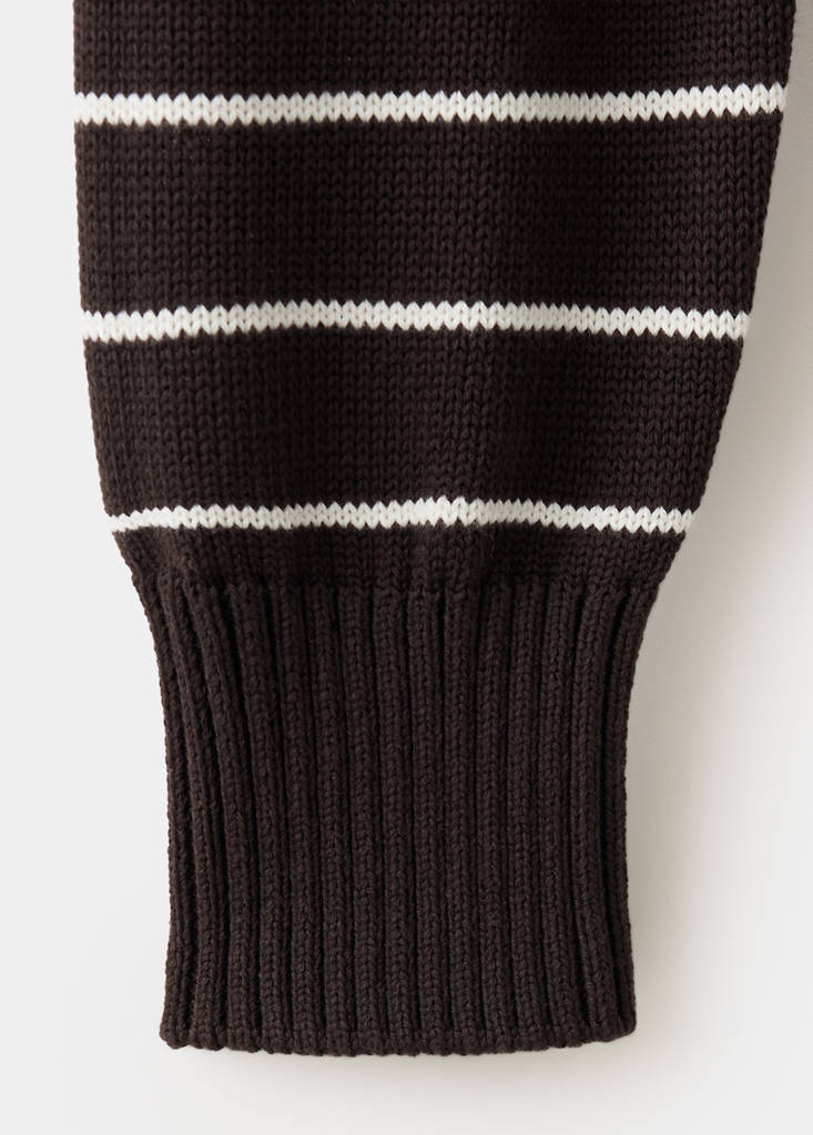 Striped sweater with zip — Brown