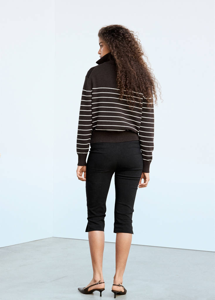Striped sweater with zip — Brown