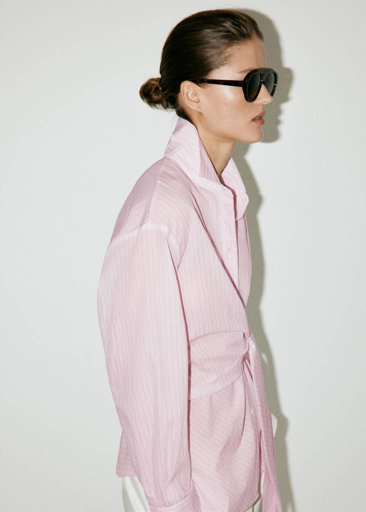 Striped blouse with bow detail — Pink
