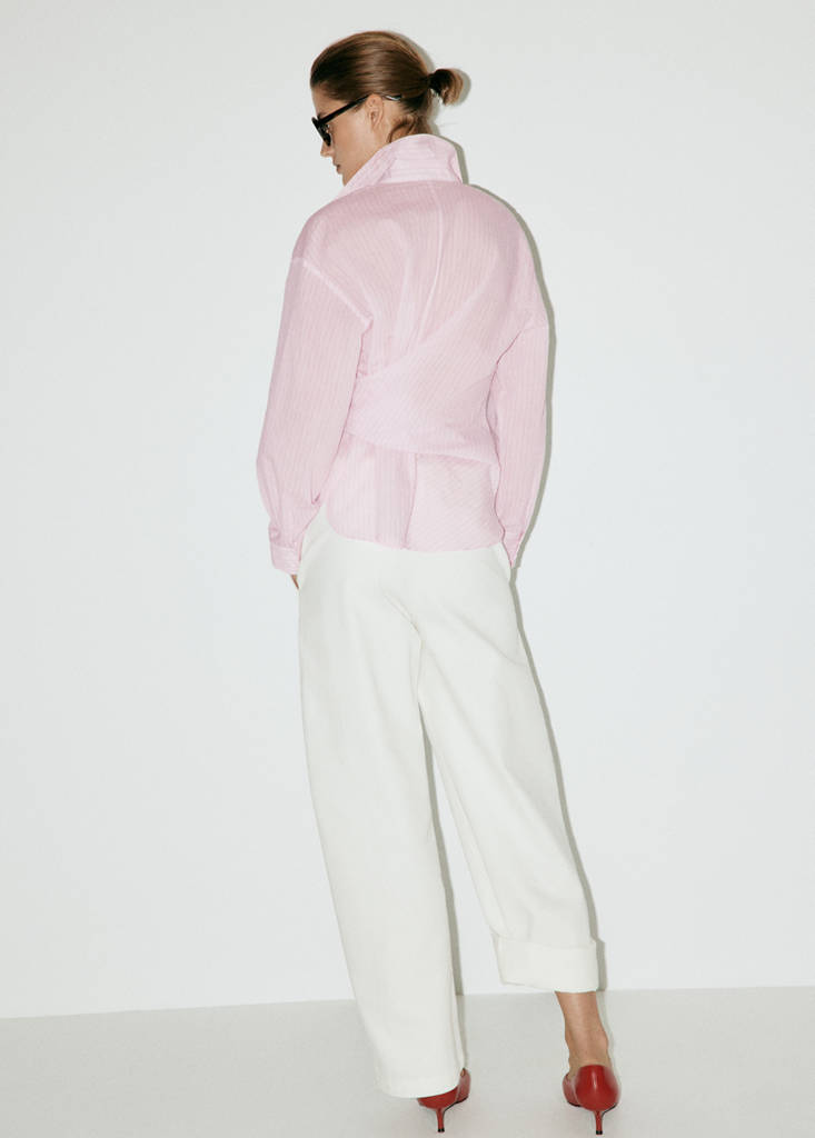 Striped blouse with bow detail — Pink
