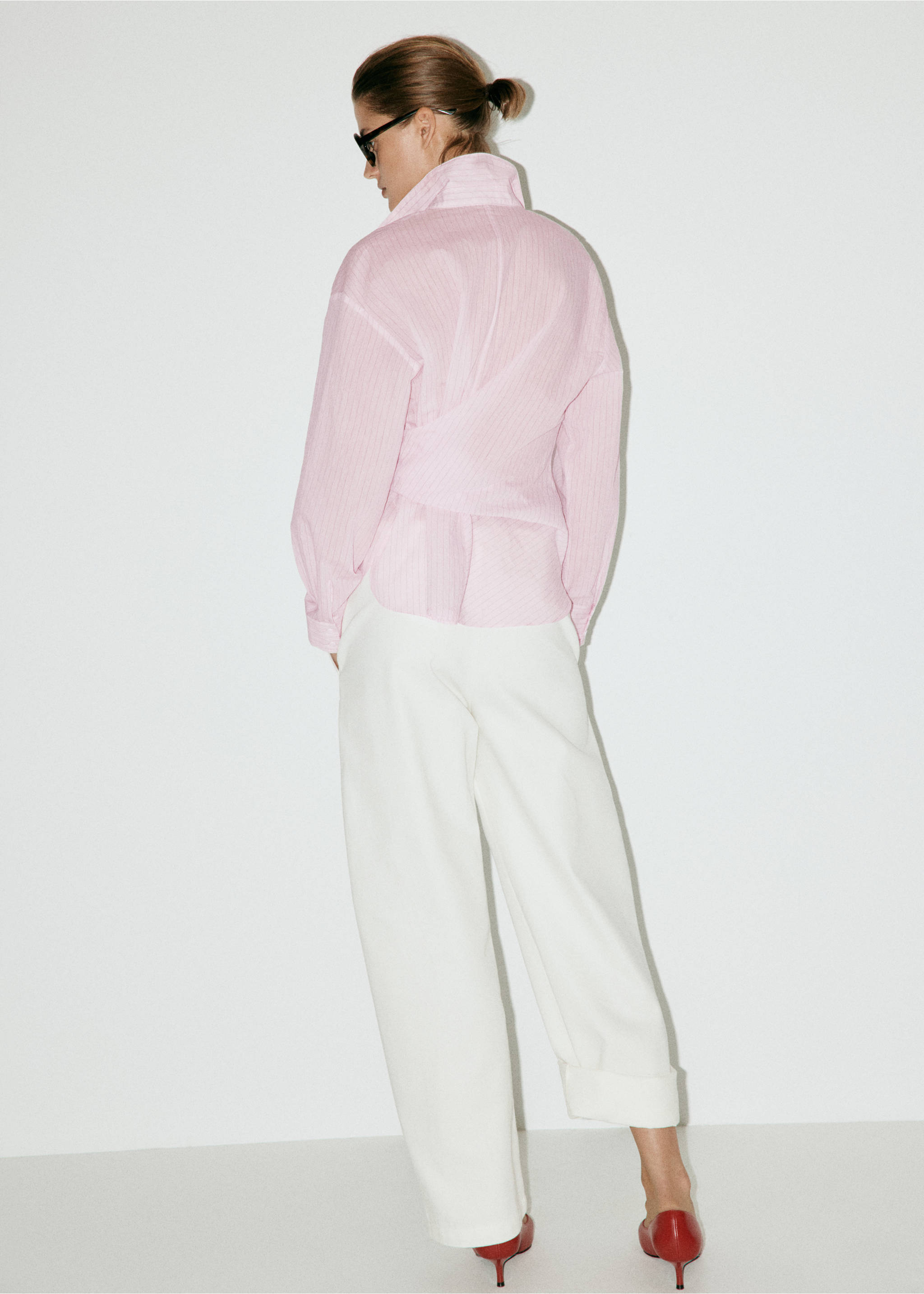 Striped shirt with bow detail - Reverse of the article, Pink. Ref: 37044090-00.