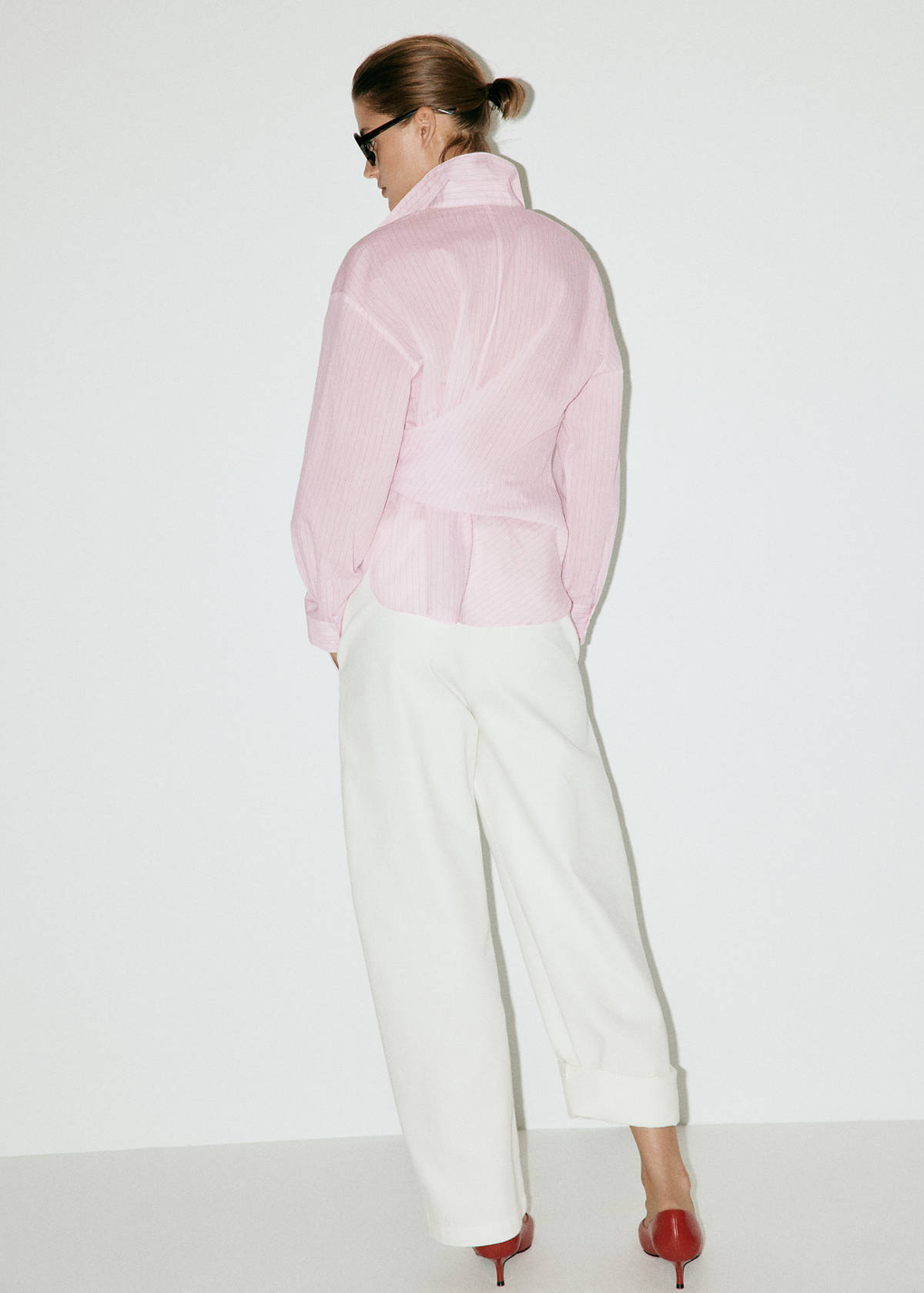 Striped blouse with bow detail — Pink