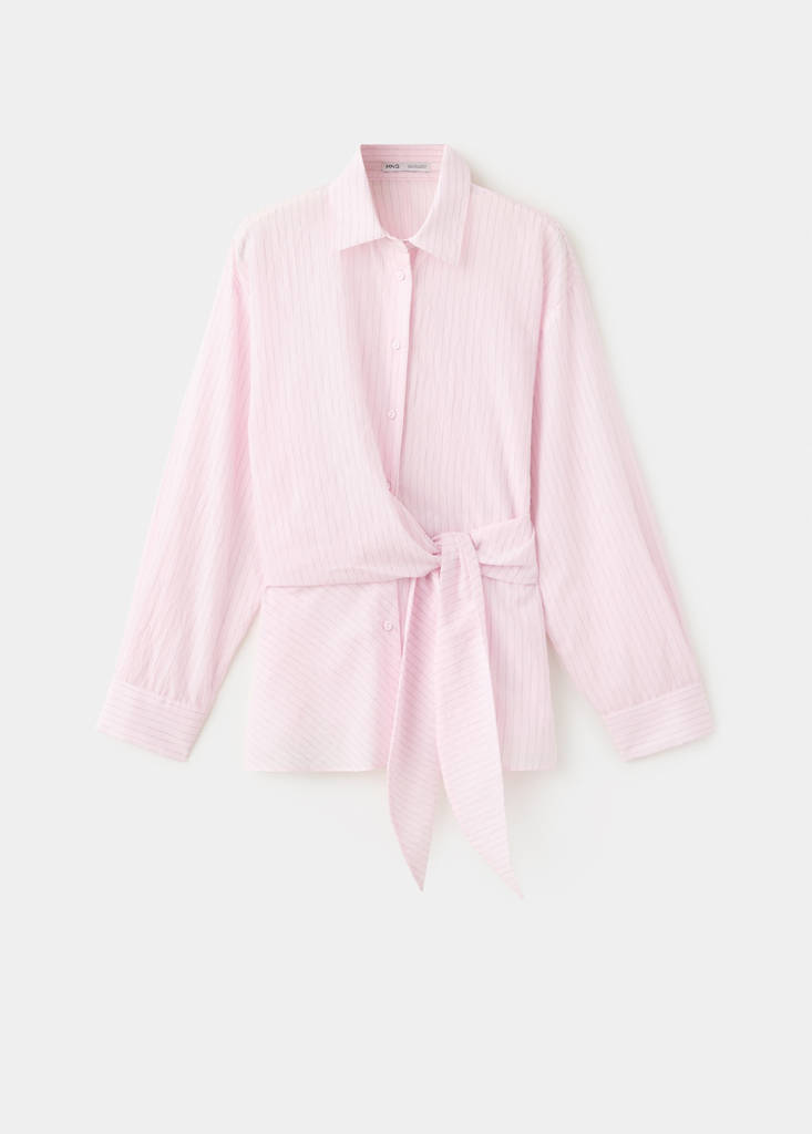 Striped blouse with bow detail — Pink
