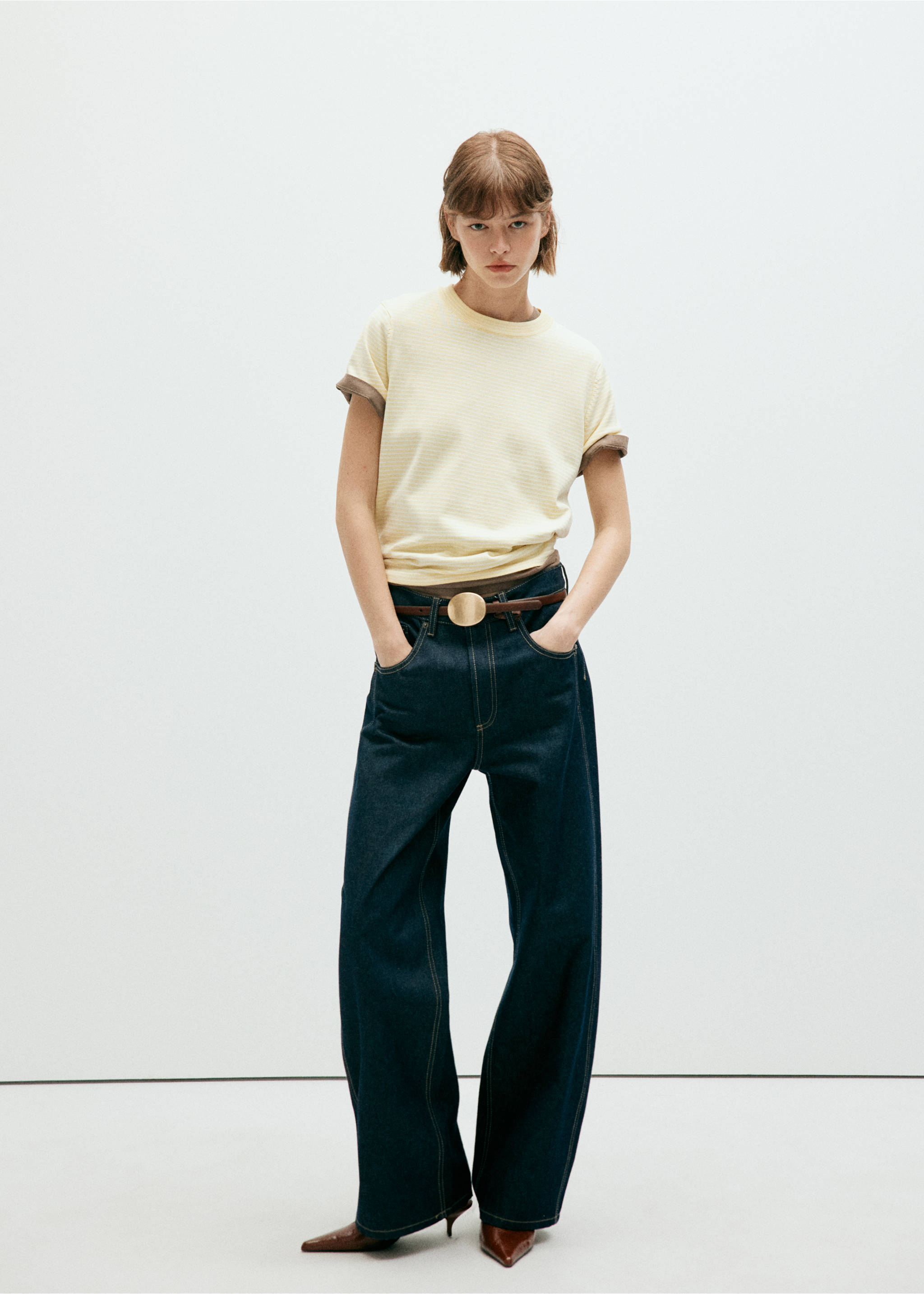Striped fine knit sweater - General plane, Pastel Yellow. Ref: 37044092-00.