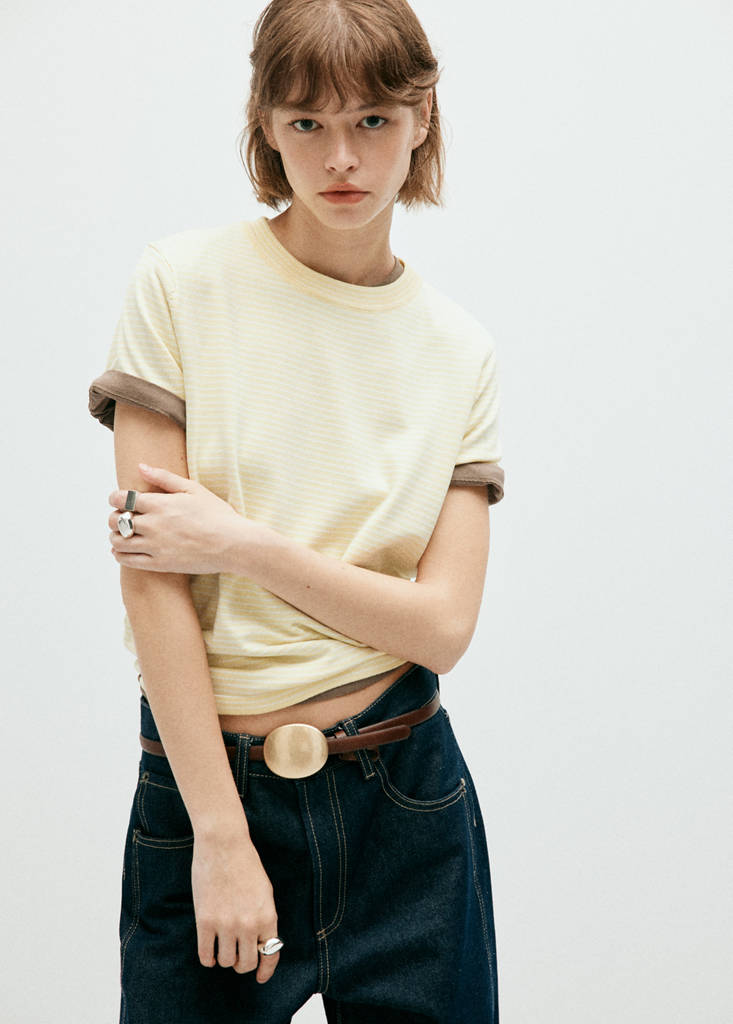 Striped fine knit sweater — Pastel Yellow