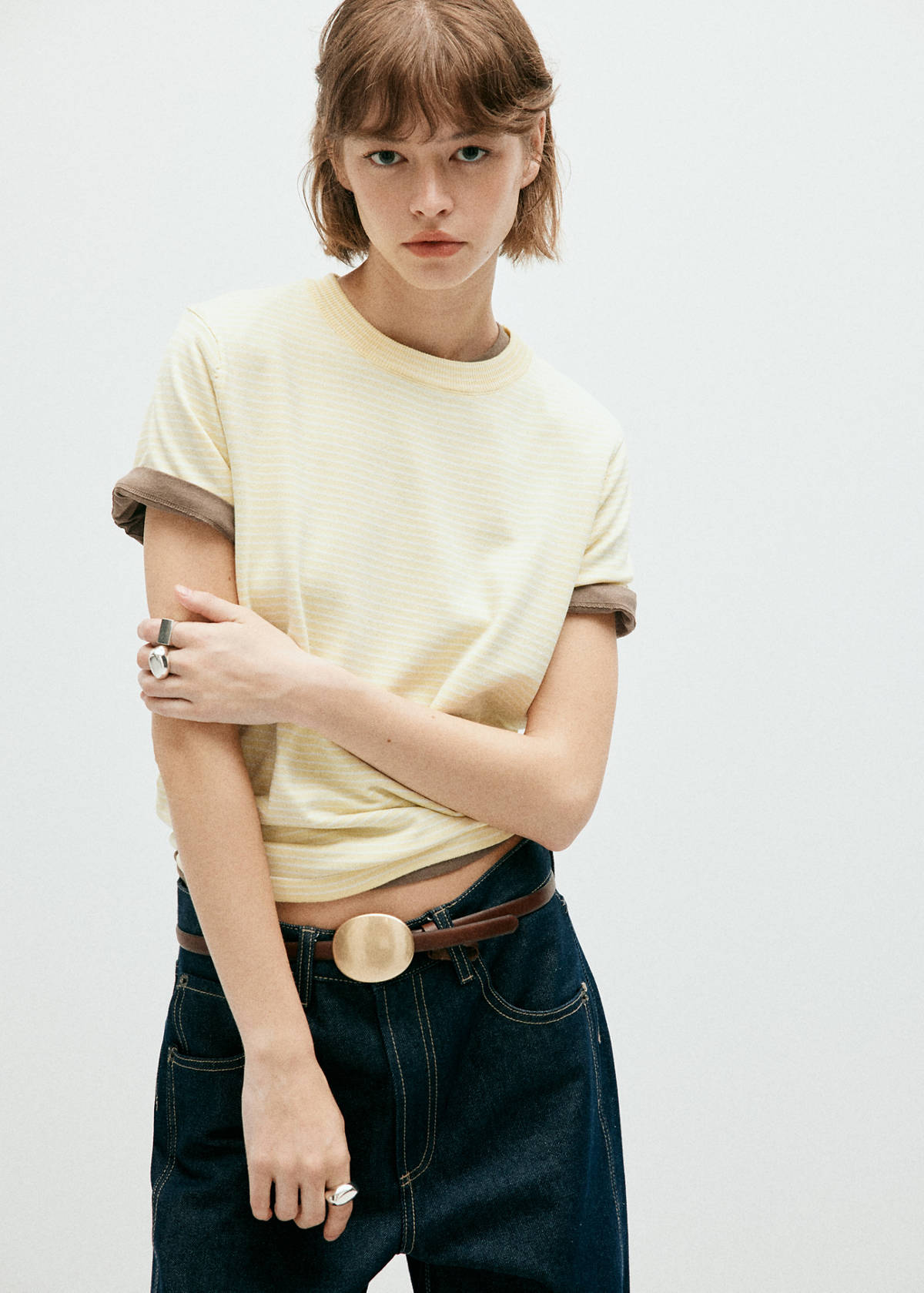 Striped fine knit sweater — Pastel Yellow