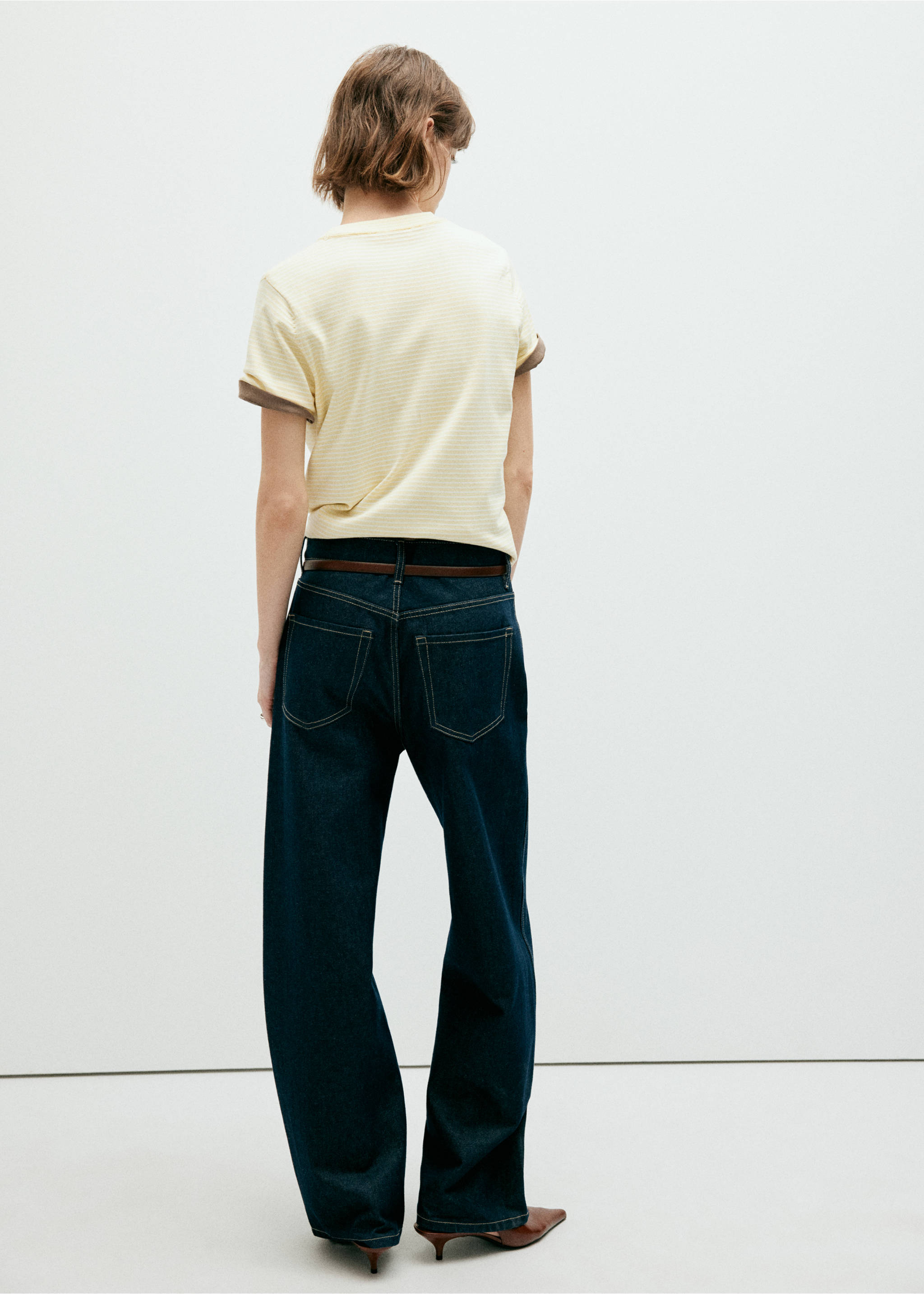 Striped fine knit sweater - Reverse of the article, Pastel Yellow. Ref: 37044092-00.