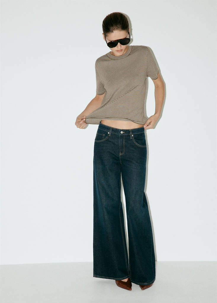 Striped fine knit sweater — Khaki